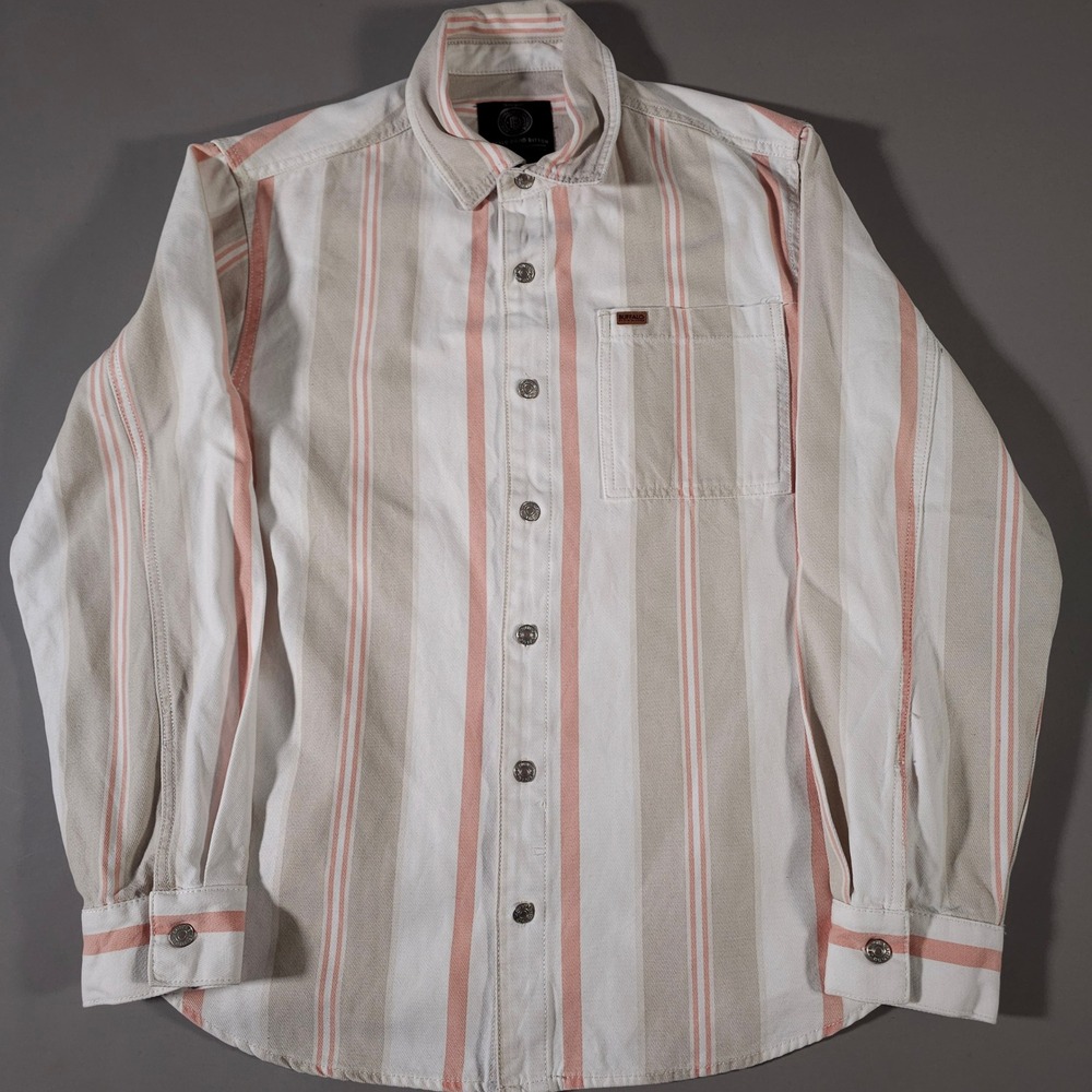 Buffalo David Bitton Button Down Shirt Mens M Beige Pink Striped Cotton Long - Picture 3 of 8